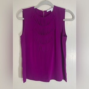 Diane Von Furstenberg 100% Silk Kaley Lily Crepe Sleeveless Purple Blouse Size 4